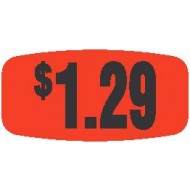 STICKER &#39;$1.29&#39; BLK ON FL RED SORT OVAL (1M=ROLL)